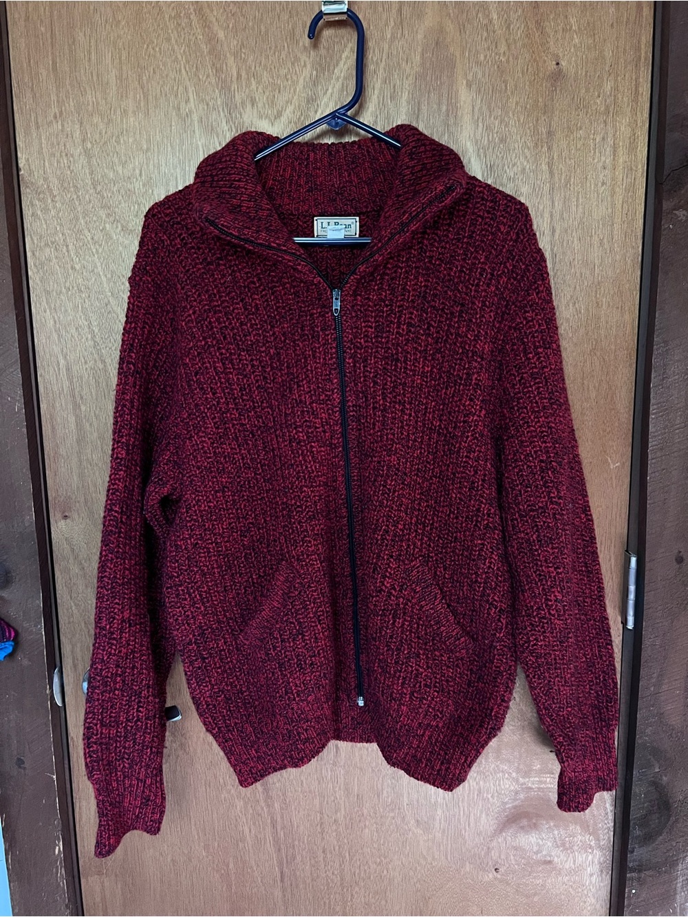 Vintage LLBean Made in USA Ladies Red Wool Zip Sweater - Large